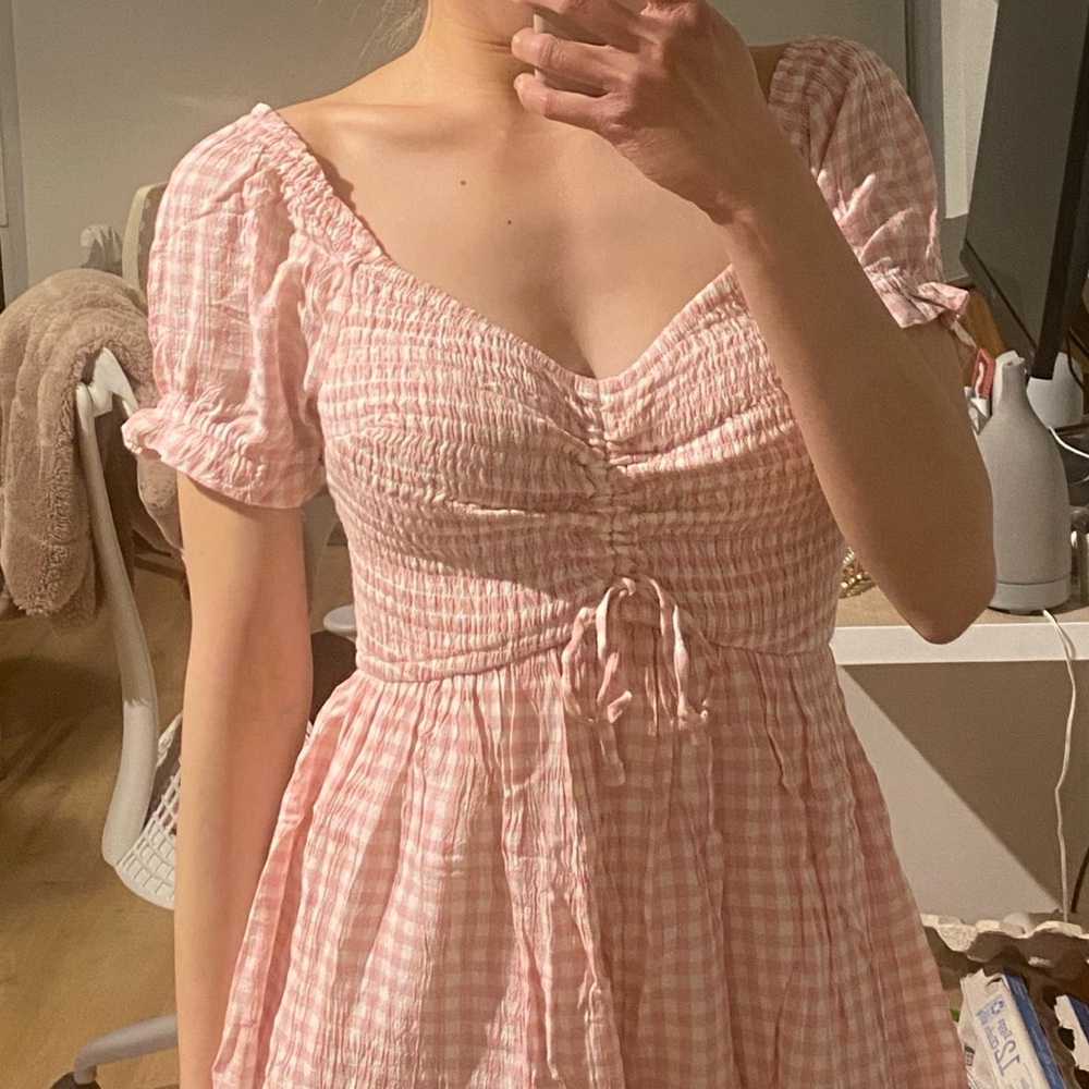 Hollister Pink Gingham Ruched Romper